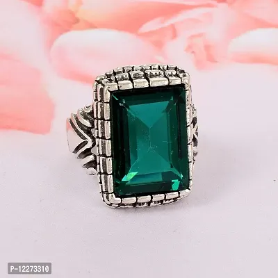 Memoir Brass Antique Oxidised Silverplated Faux Emerald PANNA finger ring Men Fashion jewellery Latest Stylish (ORMI5757)-thumb5