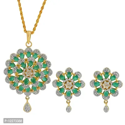 Memoir Gold plated Faux Columbian Emerald with Synthetic Diamond flower design super rich Fashion pendant set Women Stylish Latest-thumb4