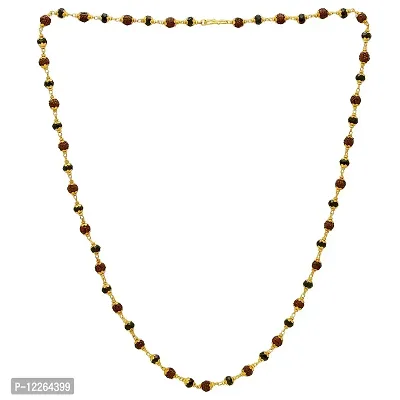 Memoir Gold plated capped Original Panchmukhi Rudraksha and Black bead necklace-thumb0