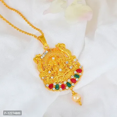 Memoir Brass Gold plated Handmade Lakshmi pendant Temple Jewellery Hindu Festive jewellery pendant Women (PCKL0619)-thumb4