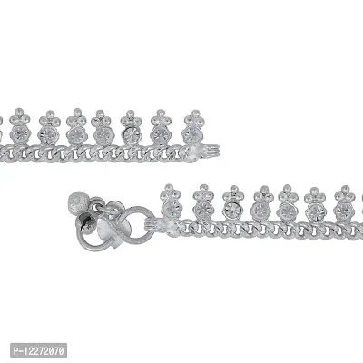 Memoir Brass Silver plated, CZ studded Stylish Anklet payal pajeb Women Traditional-thumb3