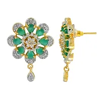 Memoir Gold plated Faux Columbian Emerald with Synthetic Diamond flower design super rich Fashion pendant set Women Stylish Latest-thumb2