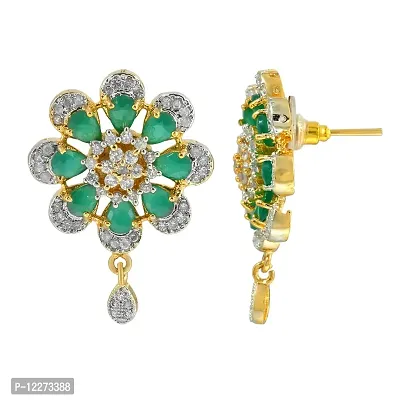 Memoir Gold plated Faux Columbian Emerald with Synthetic Diamond flower design super rich Fashion pendant set Women Stylish Latest-thumb3