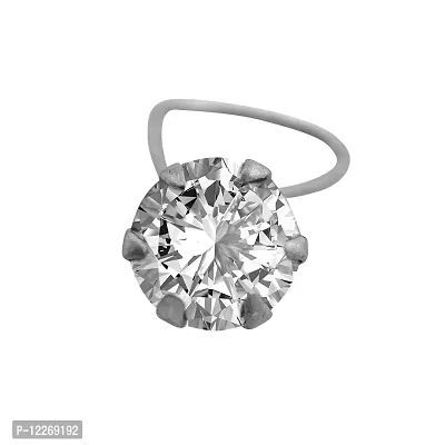 Memoir Silver plated Brass, Single Solitaire look, Swiss Cubic Zirconia (CZ) Nose pin Women Girls