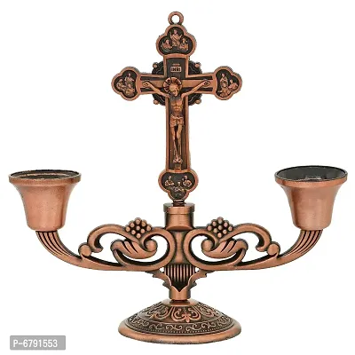 Trendy Copper Vintage Mantle Cross Candle Holder Cross Crucifix Stand Home Decor Christ Jesus-thumb0