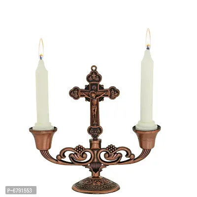 Trendy Copper Vintage Mantle Cross Candle Holder Cross Crucifix Stand Home Decor Christ Jesus-thumb2