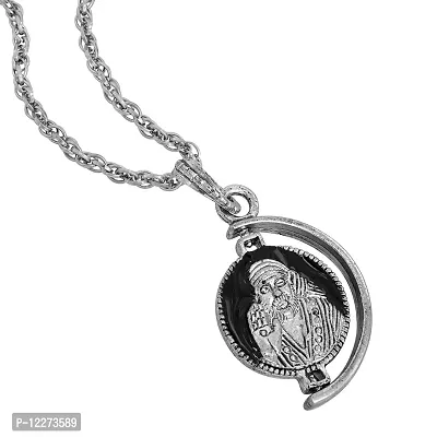 Memoir Oxidized Silver Plated round coin shape shirdi sai baba spiritual ethnic pendant jewelry for men and women