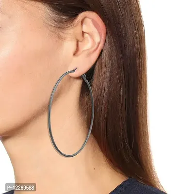 Memoir Brass, Dark grey colour Big size, Hoop Bali Fashion earrings Women ERMT4020-thumb4