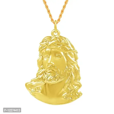 Memoir Brass Goldplated Jesus Christ Face Chain pendant Christian Jewellery necklace Catholic (PCMC4966-GOLD)-thumb0