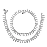 Memoir Brass Silver plated, CZ studded Stylish Anklet payal pajeb Women Traditional-thumb1