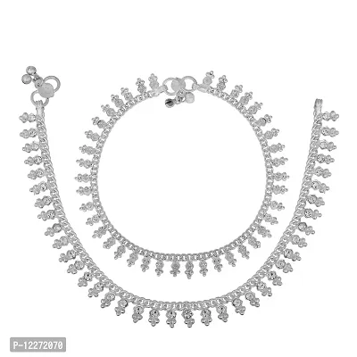 Memoir Brass Silver plated, CZ studded Stylish Anklet payal pajeb Women Traditional-thumb2
