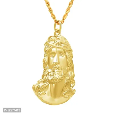 Memoir Brass Goldplated Jesus Christ Face Chain pendant Christian Jewellery necklace Catholic (PCMC4966-GOLD)-thumb4