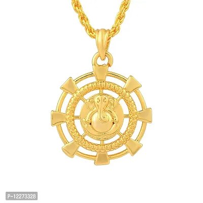 Memoir Brass Goldplated Samruddhi Chakra Ganpati Ganesh Pendant Hindu Temple Jewellery Men Women (PCAN2423)-thumb0