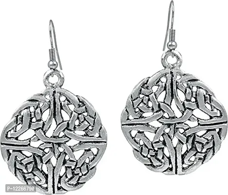 Memoir Silver plated Antique finish Round window shape filigree design Handmade Harappan era inspired earrings for Women-thumb0