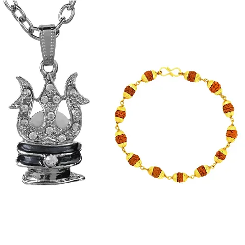 Memoir CZ Shivling and Rudraksha Bracelet jewellery combo chain pendant bracelet jewellery for Men and Women