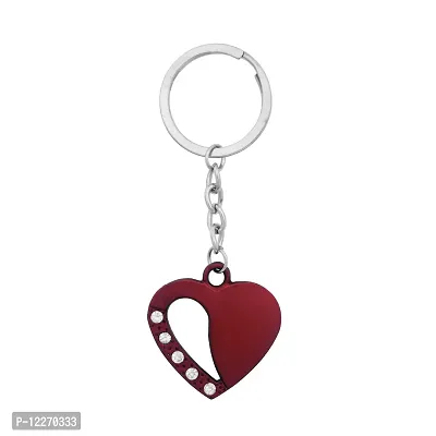 Memoir Brass Maroon Coated, CZ Heartshape missing half heart design, Stylish Fashion keyring for Men Women-thumb0