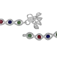 Memoir Silver plated Multi-colour AD studded, eye shaped, Stylish payal pajeb Anklet Women Traditional Fashion-thumb2