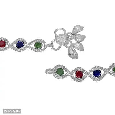 Memoir Silver plated Multi-colour AD studded, eye shaped, Stylish payal pajeb Anklet Women Traditional Fashion-thumb3
