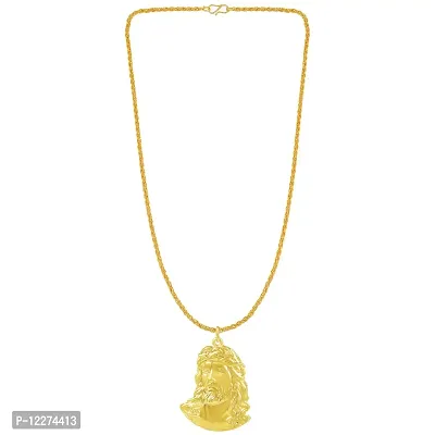 Memoir Brass Goldplated Jesus Christ Face Chain pendant Christian Jewellery necklace Catholic (PCMC4966-GOLD)-thumb2