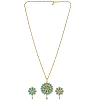 Memoir Gold plated Faux Columbian Emerald with Synthetic Diamond flower design super rich Fashion pendant set Women Stylish Latest-thumb1