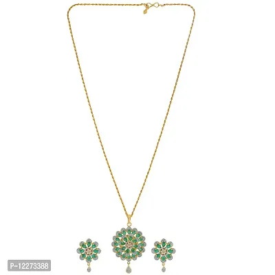 Memoir Gold plated Faux Columbian Emerald with Synthetic Diamond flower design super rich Fashion pendant set Women Stylish Latest-thumb2