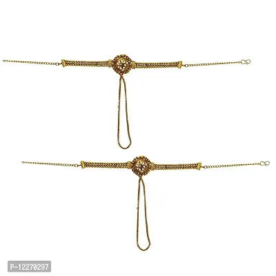 Memoir Gold plated Pair of 2 hath phool, Women Traditional hath panja-thumb0