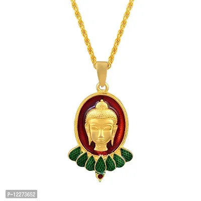Memoir Brass Goldplated Red Halo Lord Buddha Pendant Men Jewellery Women pendant (PCOM4425)-thumb3