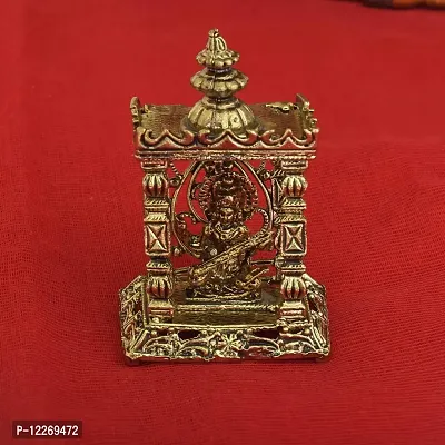 Memoir Gold Plated Brass, Antique Finish, Saraswati Temple Stand, Home Decor Show Piece, Hindu God Idol Stand-thumb4