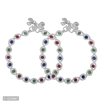 Memoir Silver plated Multi-colour AD studded, eye shaped, Stylish payal pajeb Anklet Women Traditional Fashion-thumb0