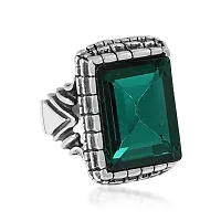 Memoir Brass Antique Oxidised Silverplated Faux Emerald PANNA finger ring Men Fashion jewellery Latest Stylish (ORMI5757)-thumb1