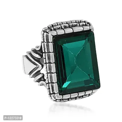 Memoir Brass Antique Oxidised Silverplated Faux Emerald PANNA finger ring Men Fashion jewellery Latest Stylish (ORMI5757)-thumb2