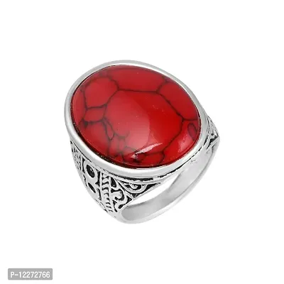 Memoir Brass Oxidised Finish Red Firoza Fingerring Men Women