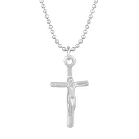 Memoir Brass Silver Rhodium Plated Jesus Crucifix Jesus Cross Pendant Jewellery Chrisitian Spiritual (PCKL7714)-thumb2