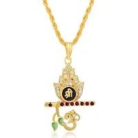 Memoir Brass Goldplated American Diamond Murli-Krishna Pendant Hindu Locket Spiritual Jewellery Fashion Pendant Men Women (PCJK2982)-thumb2