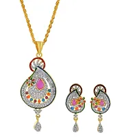 Memoir Gold plated CZ Ultra rich look Mangal Kakash design Fashion pendant set Women Stylish-thumb3