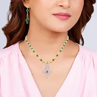Gold plated Brass Bruma Ruby Imitation Diamond,with Emerald  Pearl bead studded Fashion necklace set Women-thumb3