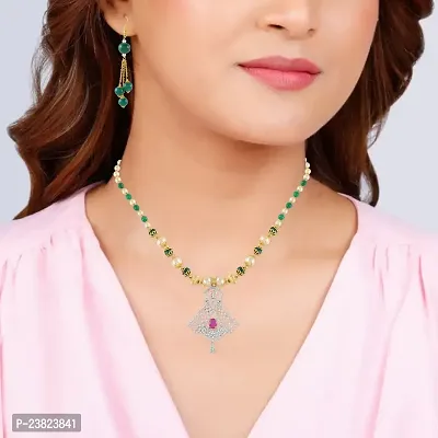 Gold plated Brass Bruma Ruby Imitation Diamond,with Emerald  Pearl bead studded Fashion necklace set Women-thumb4