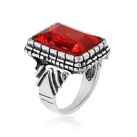 Memoir Brass Antique Oxidised Silverplated Faux Ruby finger ring Men Fashion jewellery Latest Stylish (ORMI5754-thumb2