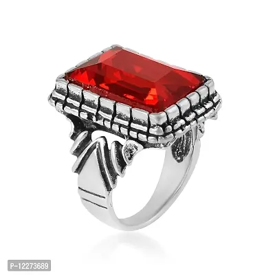 Memoir Brass Antique Oxidised Silverplated Faux Ruby finger ring Men Fashion jewellery Latest Stylish (ORMI5754-thumb3