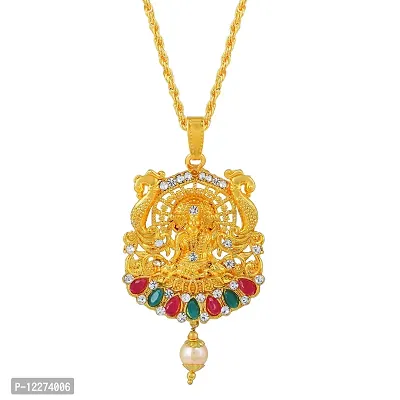 Memoir Brass Gold plated Handmade Lakshmi pendant Temple Jewellery Hindu Festive jewellery pendant Women (PCKL0619)-thumb3