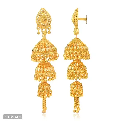 Memoir Brass Goldplated Triple Umbrella Traditional Jhumki Ethnic Jewellery Bridal Earrings (JHAT6146)-thumb3