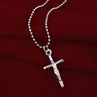 Memoir Brass Silver Rhodium Plated Jesus Crucifix Jesus Cross Pendant Jewellery Chrisitian Spiritual (PCKL7714)-thumb4