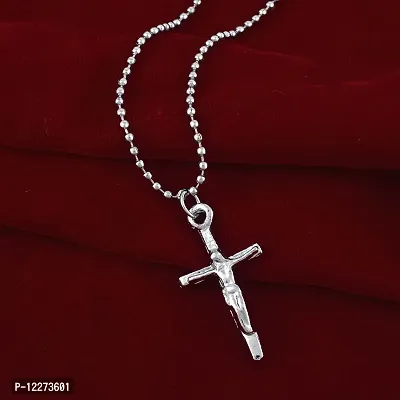 Memoir Brass Silver Rhodium Plated Jesus Crucifix Jesus Cross Pendant Jewellery Chrisitian Spiritual (PCKL7714)-thumb5