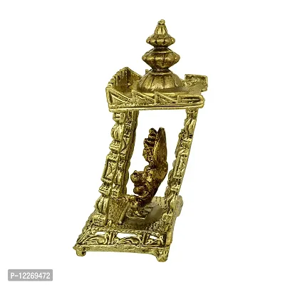 Memoir Gold Plated Brass, Antique Finish, Saraswati Temple Stand, Home Decor Show Piece, Hindu God Idol Stand-thumb3