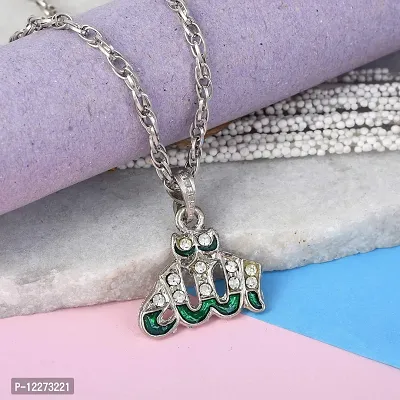 Memoir Brass Silverplated Green Enamel CZ Allah Word Muslim Pendant Islamic Jewellery (PCKL7701N)-thumb5