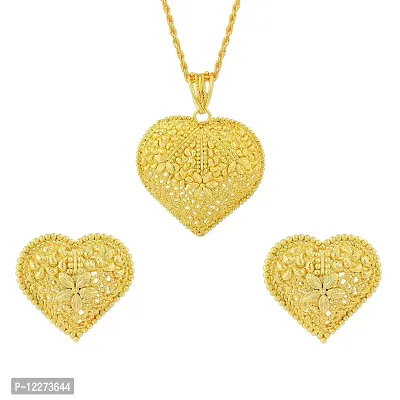 Memoir Brass Gold plated Handmade Super Big Size Heartshape Fashion Pendant Set Women (PCSV1683)