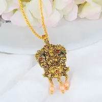 Memoir Brass Gold plated Padmasan Lakshmi pendant Temple Jewellery Hindu Festive jewellery pendant Women (PCKL0621)-thumb3
