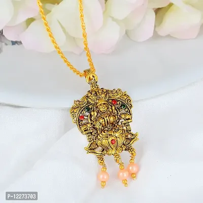 Memoir Brass Gold plated Padmasan Lakshmi pendant Temple Jewellery Hindu Festive jewellery pendant Women (PCKL0621)-thumb4
