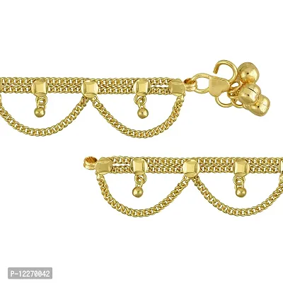 Memoir Gold Plated Brass, Jhalar/Eye Shaped Design, Traditional Payal, Pajeb, Anklet Women Ethnic(AKSV1471-N)-thumb4