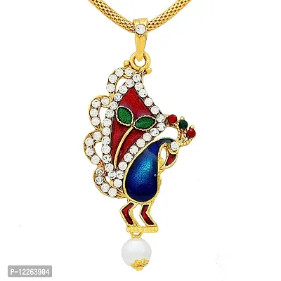 Memoir Meenakari & Kundan AD studded Peacock Pendant & Earring Set, for Women